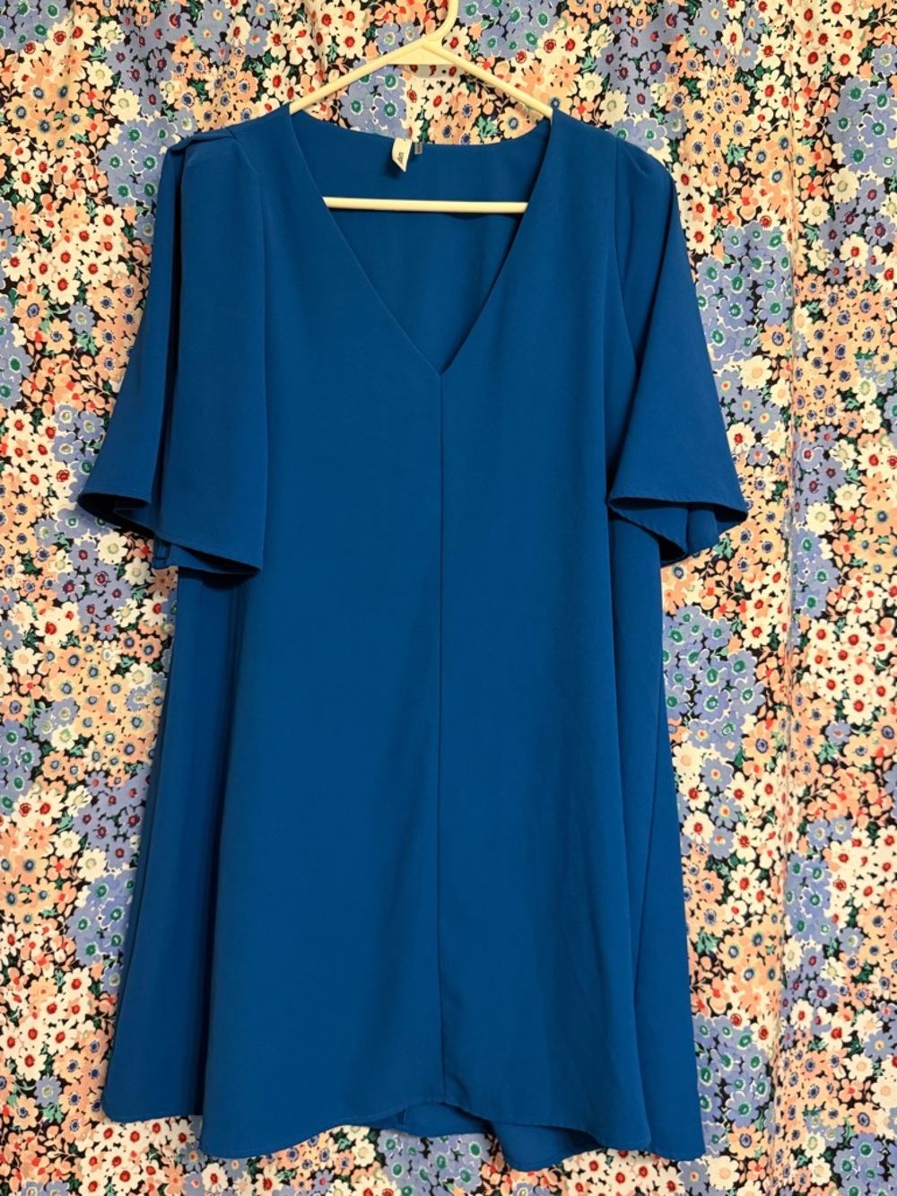 glam Royal Blue V-Neck Flutter Sleeve Dress